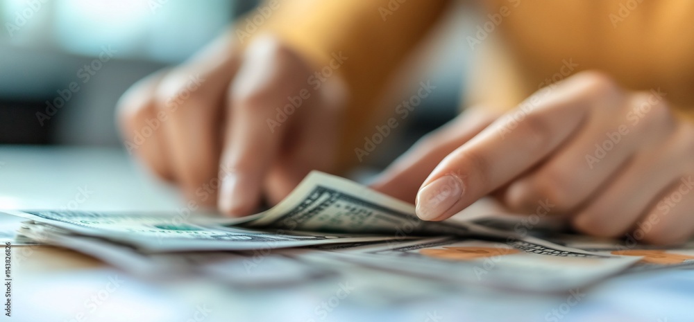 A person counting cash on a table, emphasizing financial transactions. A person counting cash on a table, emphasizing financial transactions.