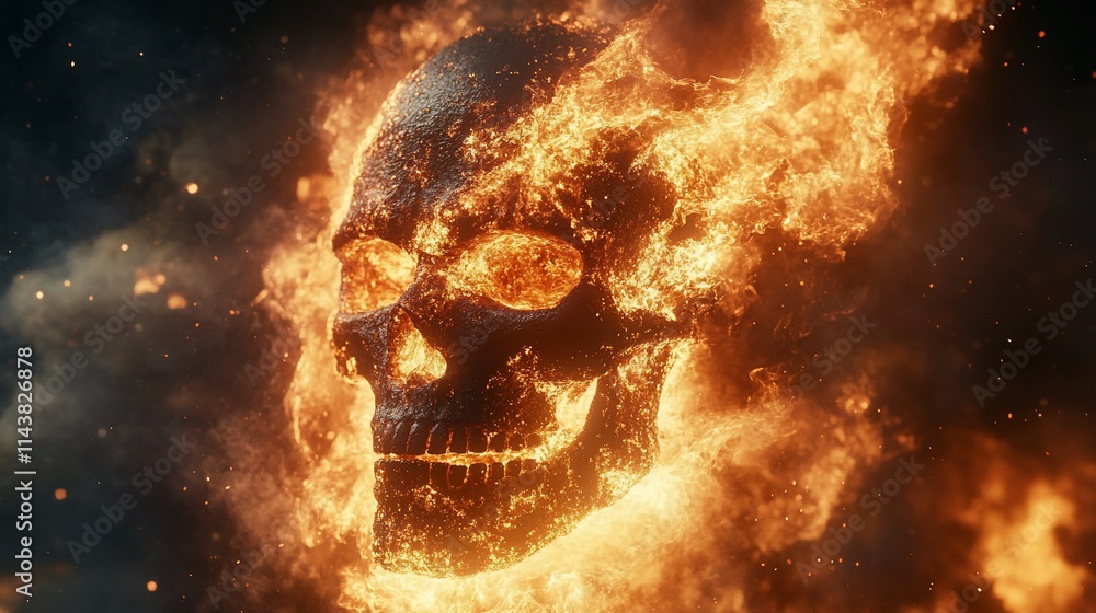 Flaming skull engulfed in fire, dark background. Flaming skull engulfed in fire, dark background.