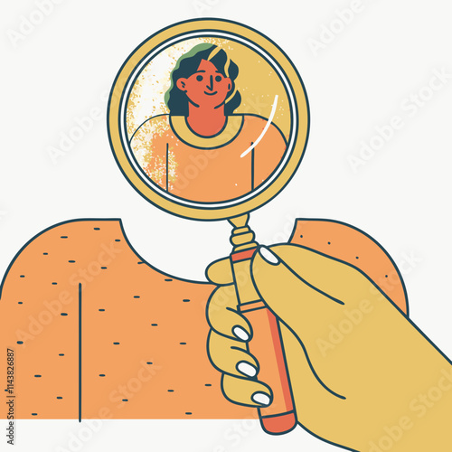 Obraz na płótnie hand holding magnifier over woman head illustration, funny people w salonie