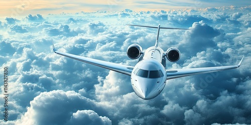 Luxury private jetliner soaring through the clouds represents the pinnacle of luxury and the fastest mode of transportation for business travelers seeking comfort and efficiency in travel. photo