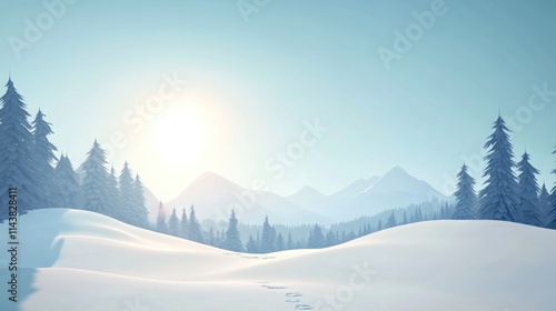 Wallpaper Mural Serene winter landscape with snow-covered mountains and trees at sunrise. Torontodigital.ca
