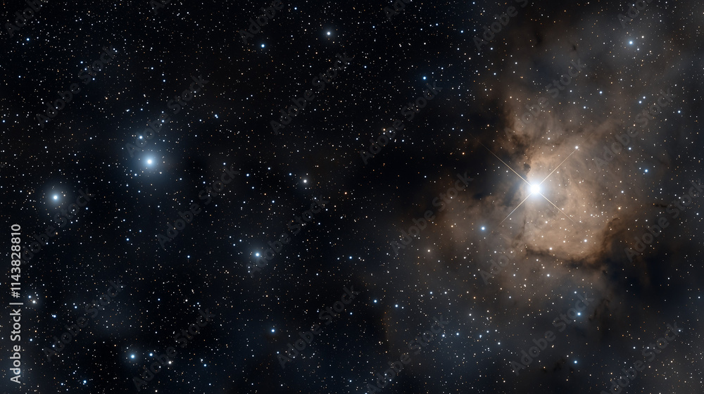 Naklejka premium Cosmic Nebula: Stellar Dust and Distant Stars 