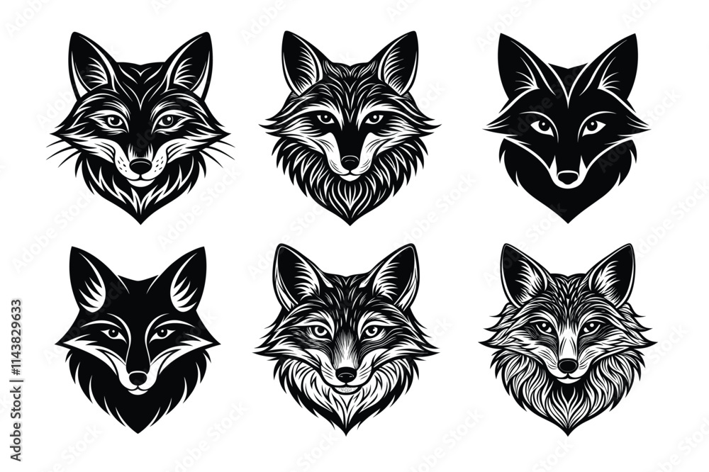 Set of fox head silhouette vector illustration Set of fox head silhouette vector illustration