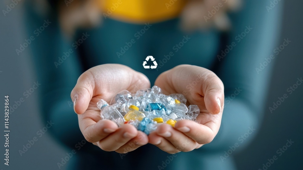Hands carefully holding a pile of recycled glass and plastic waste symbolizing the importance of sustainability environmental conservation and individual responsibility in shaping a greener Hands carefully holding a pile of recycled glass and plastic waste symbolizing the importance of sustainability environmental conservation and individual responsibility in shaping a greener
