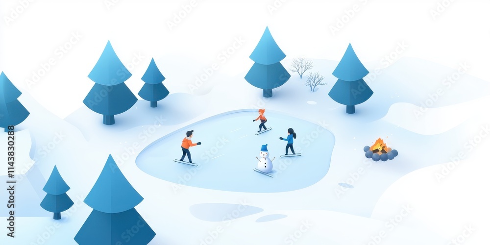 Obraz premium Winter sports adventure snowy landscape digital art outdoor recreation aerial view fun and playful theme