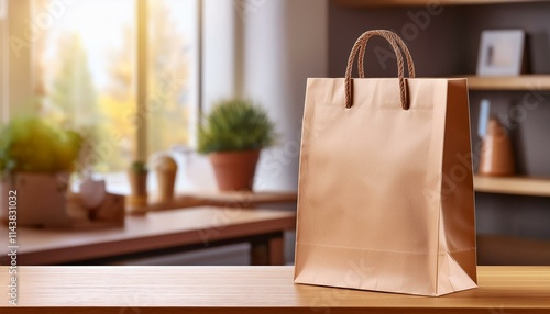 Wallpaper Mural Paper bag on table. Mockup for design. Generated image Torontodigital.ca