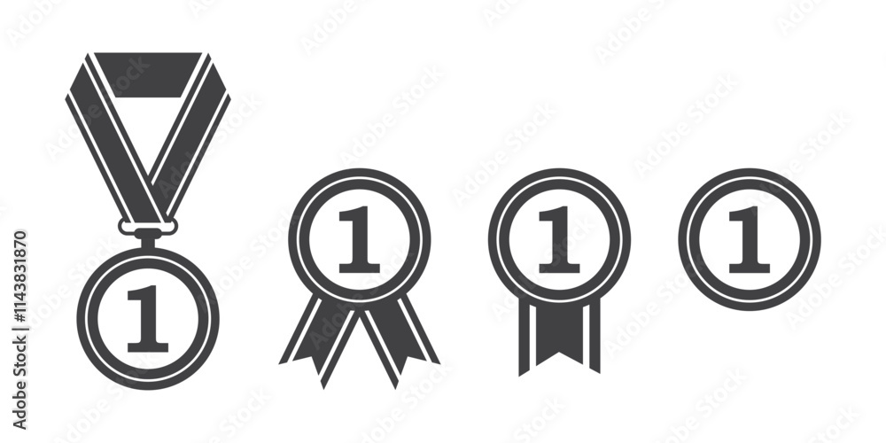 Gold medal icon set in flat style. Trophy award vector illustration on isolated background. Winner sign business concept. Gold medal icon set in flat style. Trophy award vector illustration on isolated background. Winner sign business concept.