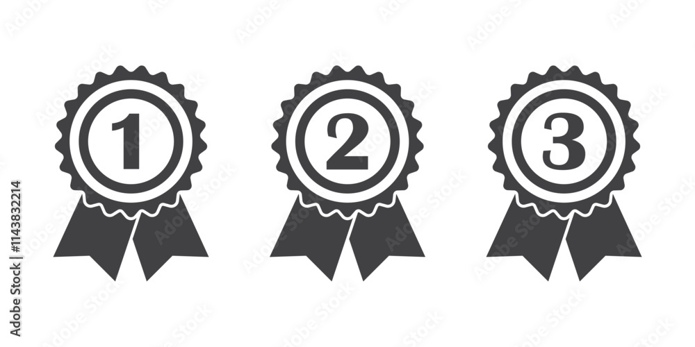 Gold, silver, bronze medals icons set in flat style. Trophy award vector illustration on isolated background. Winner sign business concept. Gold, silver, bronze medals icons set in flat style. Trophy award vector illustration on isolated background. Winner sign business concept.