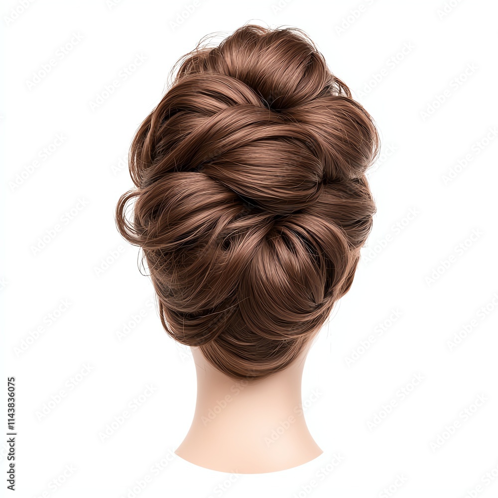 Naklejka premium A stylish and elegant updo hairstyle, featuring intricate twists and curls, ideal for formal occasions or special events.