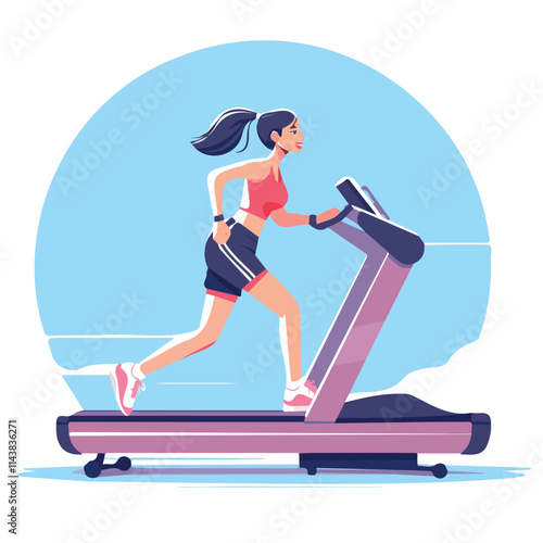 Illustration of a female athlete character on a treadmill for animation and motion graphics