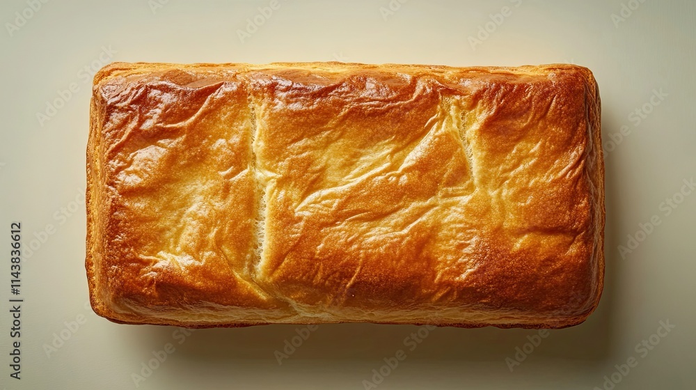 A rectangular piece golden-brown baked good likely cake or bread showcasing freshly baked treat rich crispy exterior ideal food photography baked goods themes A rectangular piece golden-brown baked good likely cake or bread showcasing freshly baked treat rich crispy exterior ideal food photography baked goods themes
