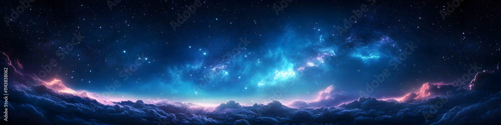 Night sky with stars. Universe filled with clouds, nebula and galaxy. Landscape with gradient blue and purple colorful cosmos with stardust and milky way. Magic color galaxy, space background Night sky with stars. Universe filled with clouds, nebula and galaxy. Landscape with gradient blue and purple colorful cosmos with stardust and milky way. Magic color galaxy, space background