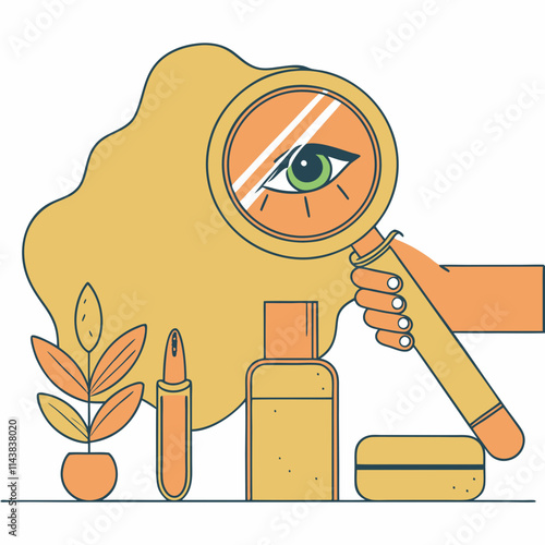 Obraz na płótnie hand holding magnifier over human eye illustration, make up accessories, w salonie