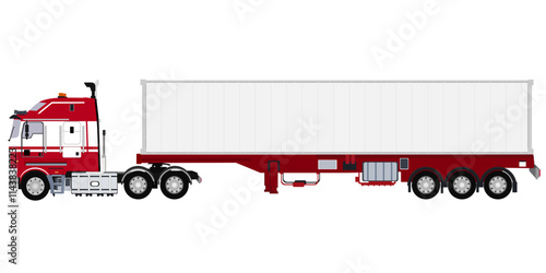 semi truck trailer, red container truck 