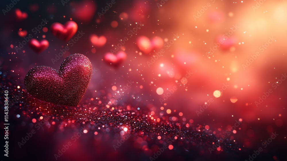 Valentine's Day background with flying hearts, red and pink colors, banner design. Valentine's Day concept. Abstract blurred red background Valentine's Day background with flying hearts, red and pink colors, banner design. Valentine's Day concept. Abstract blurred red background