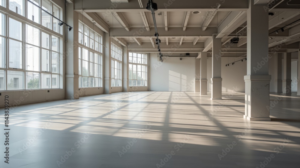 Spacious Modern Loft Interior With Large Windows and Columned Design Spacious Modern Loft Interior With Large Windows and Columned Design