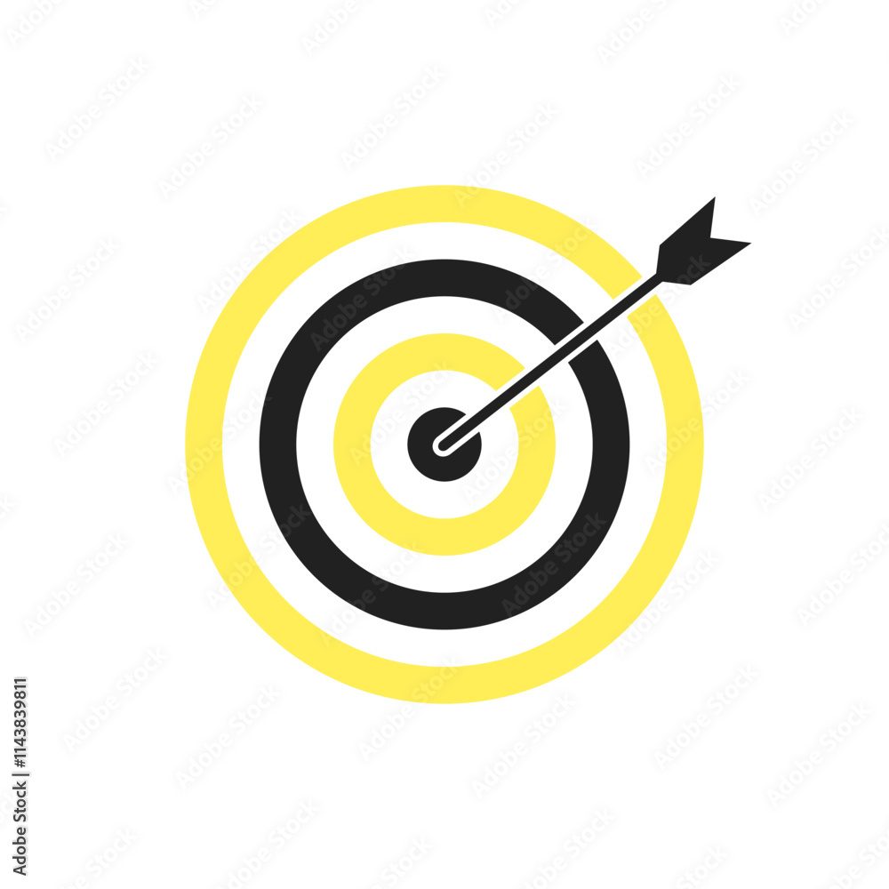 Yellow and black bullseye dart target icon. Dart target goal marketing sign. Arrow dart logo vector. Winner dart sign. Yellow and black bullseye dart target icon. Dart target goal marketing sign. Arrow dart logo vector. Winner dart sign.