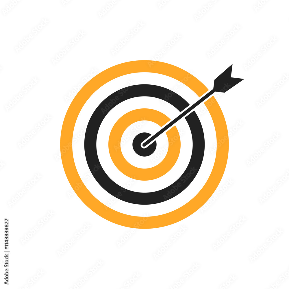 Orange and black bullseye dart target icon. Dart target goal marketing sign. Arrow dart logo vector. Winner dart sign. Orange and black bullseye dart target icon. Dart target goal marketing sign. Arrow dart logo vector. Winner dart sign.