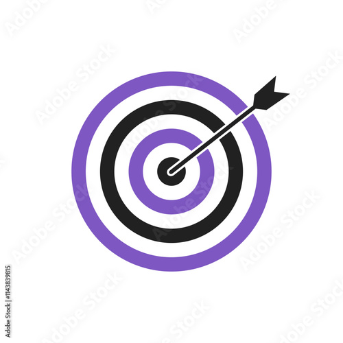 Purple and black bullseye dart target icon. Dart target goal marketing sign. Arrow dart logo vector. Winner dart sign.