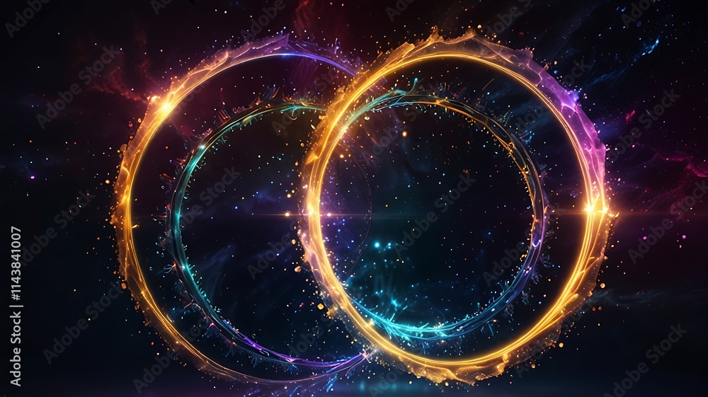 Fototapeta premium Radiant astral gate concept featuring circular glowing patterns forming a gateway into a celestial realm