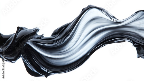 Flowing black silk fabric on white isolated background.