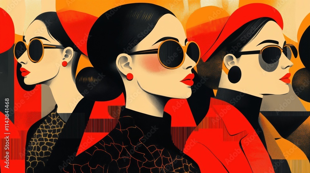 Vertical illustration of a glamorous model in modern attire, combining timeless elegance with bold fashion aesthetics Vertical illustration of a glamorous model in modern attire, combining timeless elegance with bold fashion aesthetics