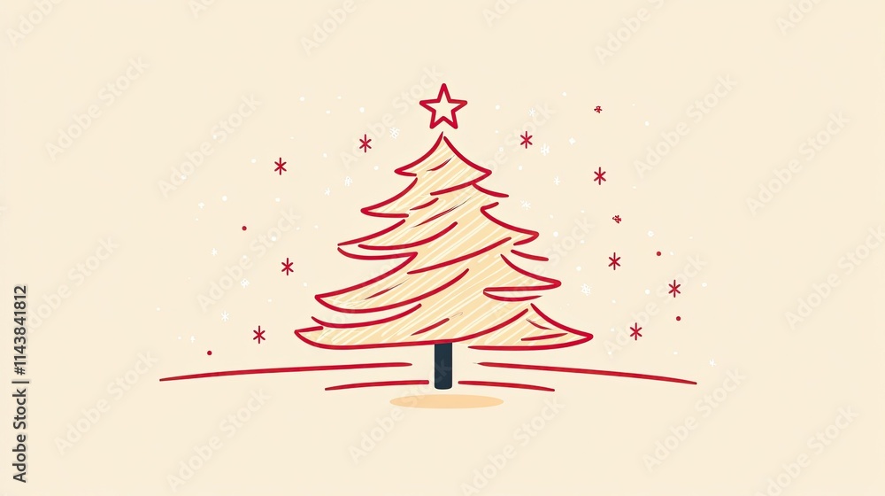An illustration Christmas tree star top simple line representing minimalist elegant holiday symbol ideal modern Christmas cards decor festive design themes An illustration Christmas tree star top simple line representing minimalist elegant holiday symbol ideal modern Christmas cards decor festive design themes