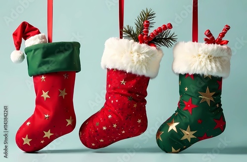 Festive gift socks with decorations for Christmas, New Year's Eve and Hanukkah gifts photo