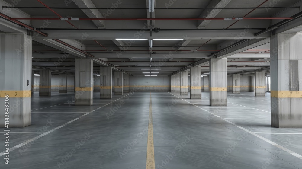 Spacious Empty Underground Parking Garage Interior with Concrete Columns Spacious Empty Underground Parking Garage Interior with Concrete Columns