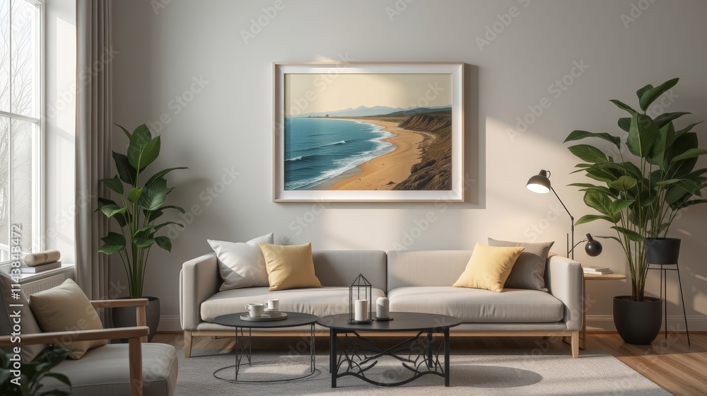 Stylish Interior Decor Featuring Abstract Art Frame Against a Modern Wall Stylish Interior Decor Featuring Abstract Art Frame Against a Modern Wall