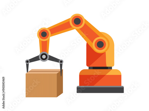 robot arm holding carton box, arm mechanical and cardboard boxes, robotic hands work with packaging box, artificial intelligence and machine, distribution, warehouse, factories and industry concept