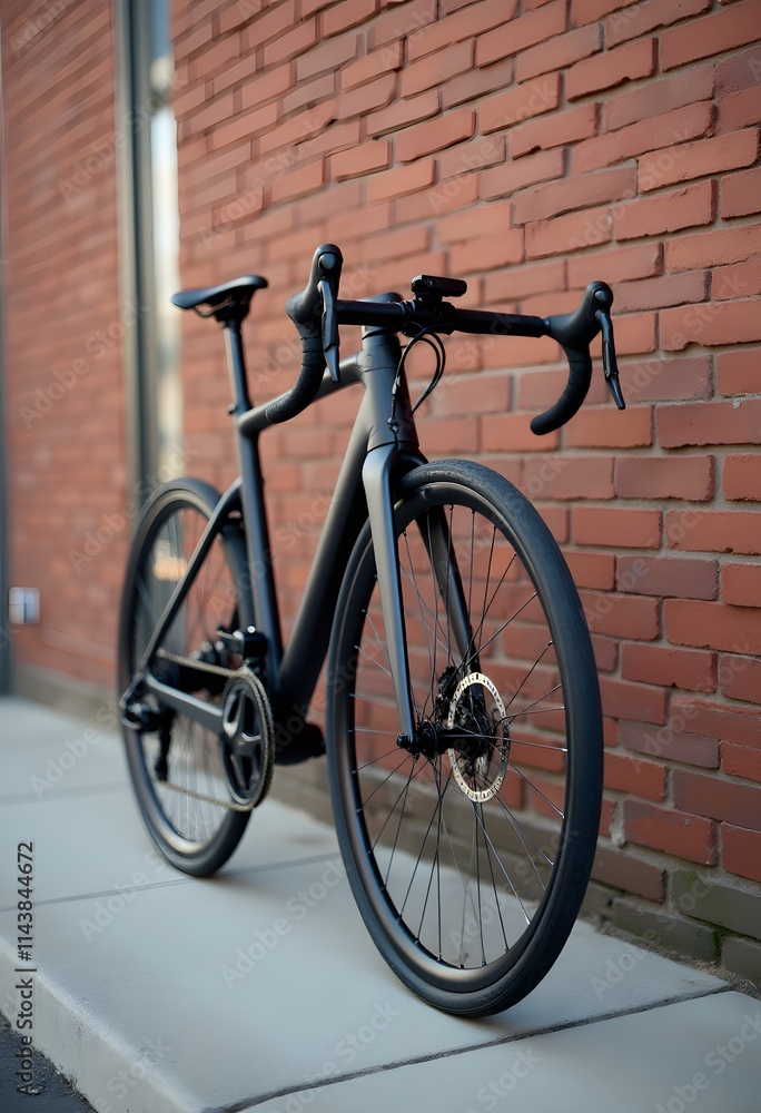 Black Road Bike Against Brick Wall Urban Cycling Black Road Bike Against Brick Wall Urban Cycling
