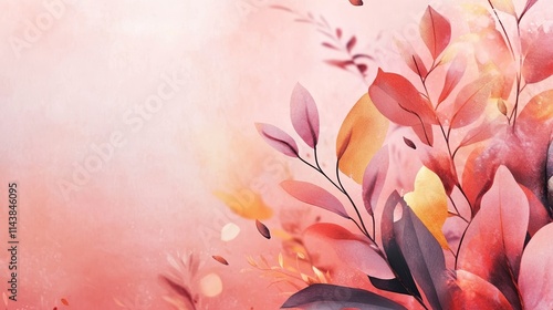 Minimalist Wedding Concept with Pastel Pink Green Leaves on Vibrant Yellow Background for Modern Design