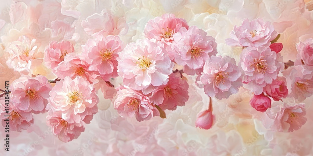 Lush and vibrant double flowered cherry blossoms in light pink are showcased in full bloom, creating a stunning visual display of nature s beauty with delicate light pink flowers.