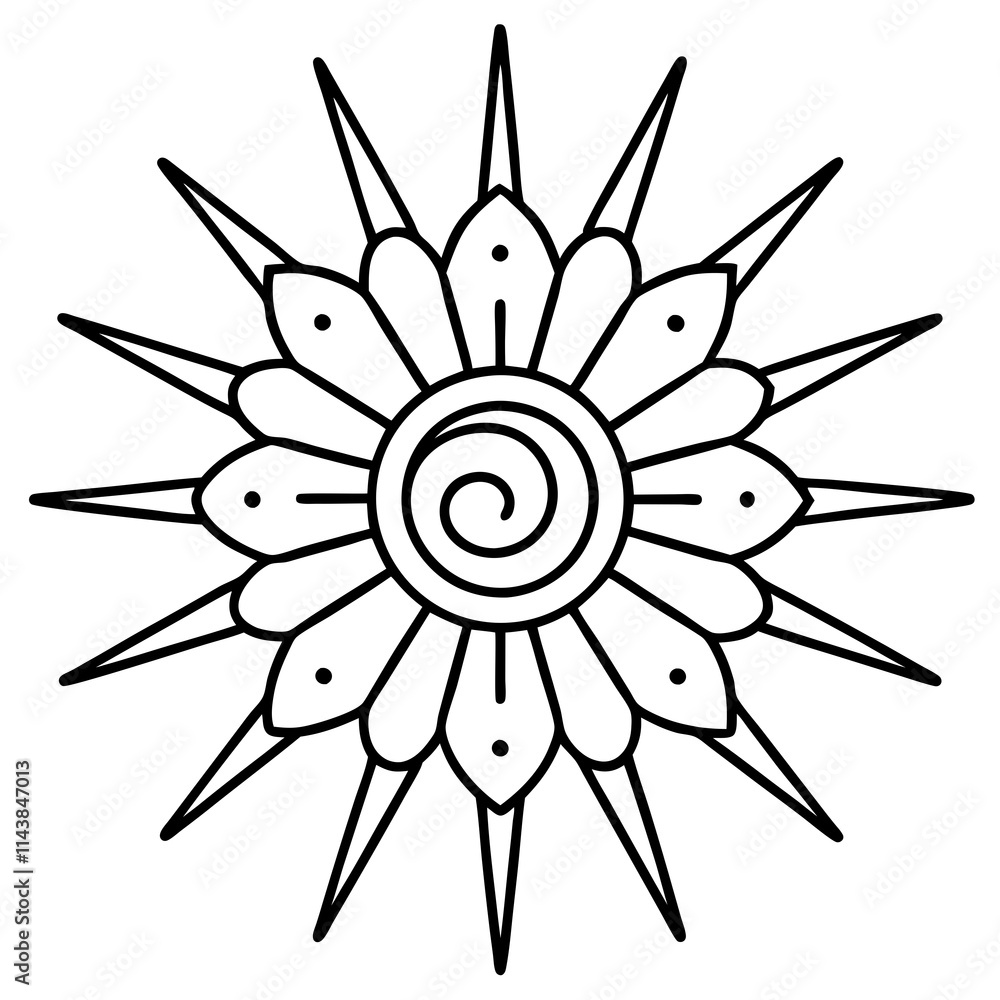 A radiant, sun-inspired mandala with bold A radiant, sun-inspired mandala with bold