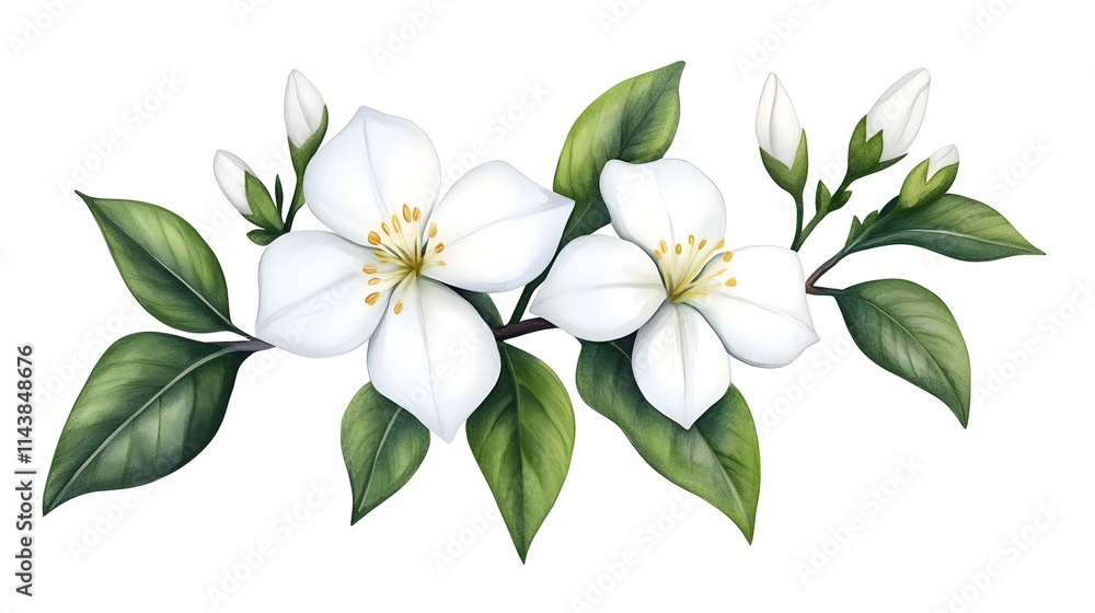 Elegant White Floral Arrangement Featuring Delicate Blossoms and Lush Green Leaves Ideal for Nature-Themed Projects or Decoration Elegant White Floral Arrangement Featuring Delicate Blossoms and Lush Green Leaves Ideal for Nature-Themed Projects or Decoration