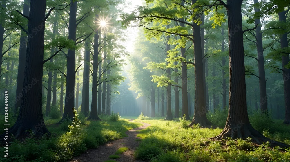 Blank forest at daytime scene with various forest trees Blank forest at daytime scene with various forest trees