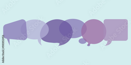 Purple Speech Bubbles in a Row, Flat Vector Illustration