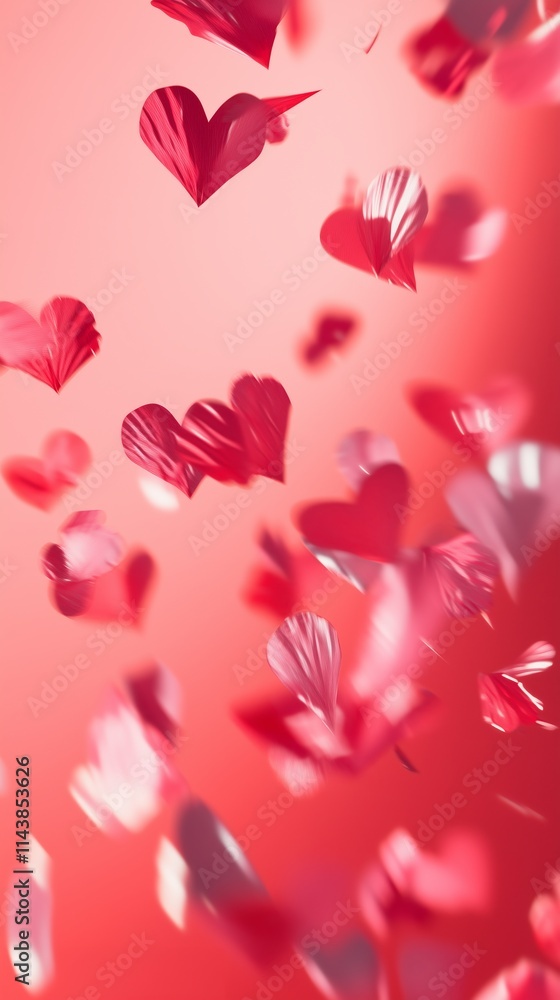 Valentine's Day phone wallpaper background with flying hearts, red and pink colors Valentine's Day phone wallpaper background with flying hearts, red and pink colors