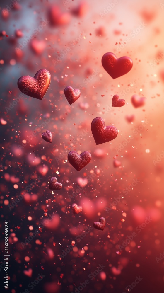 Valentine's Day phone wallpaper background with flying hearts, red and pink colors Valentine's Day phone wallpaper background with flying hearts, red and pink colors