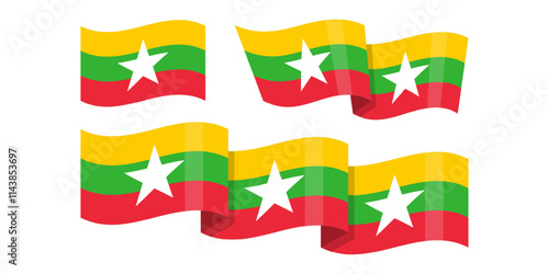 Free Download Vector illustration of wavy Myanmar flag on transparent background - GFXLoad