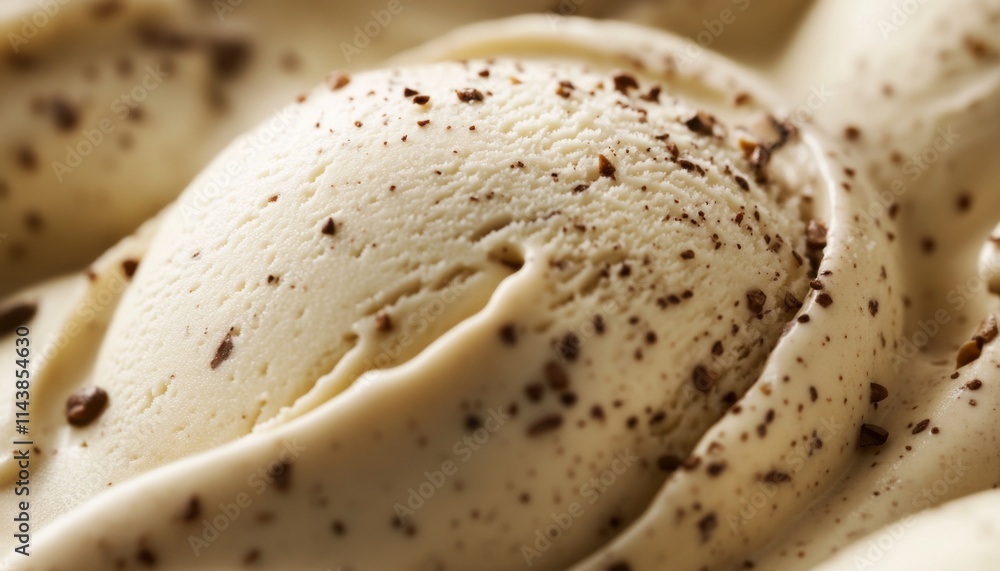 Close-up of a creamy, light-brown ice cream scoop with chocolate sprinkles. Close-up of a creamy, light-brown ice cream scoop with chocolate sprinkles.
