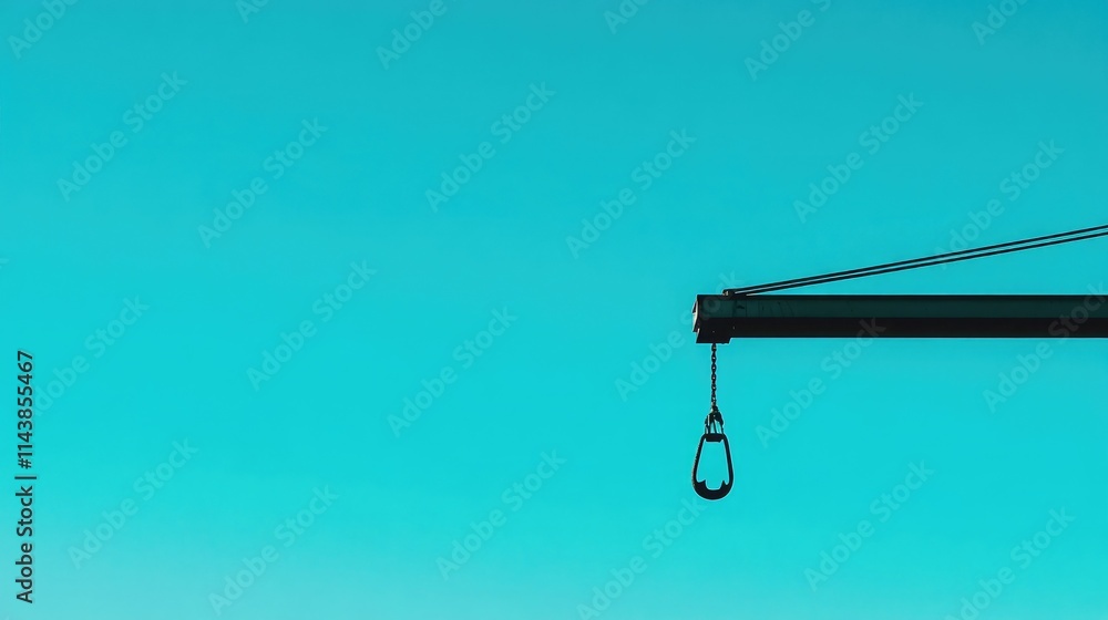 Minimalist Construction Equipment Against a Blue Sky, Featuring Crane Hook, Chain, and Clear Background, Ideal for Industrial and Architectural Themes Minimalist Construction Equipment Against a Blue Sky, Featuring Crane Hook, Chain, and Clear Background, Ideal for Industrial and Architectural Themes