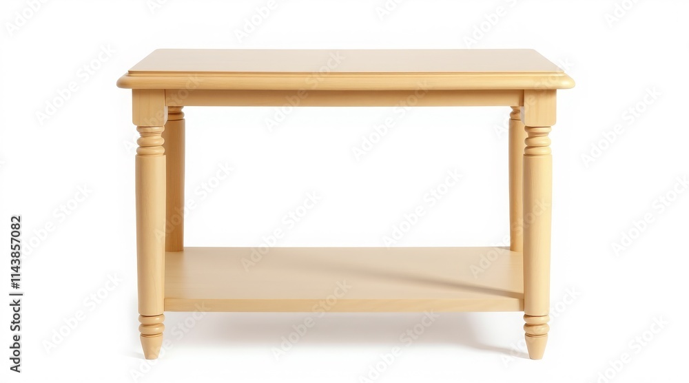 Light wooden console table with turned legs and lower shelf on white background Light wooden console table with turned legs and lower shelf on white background