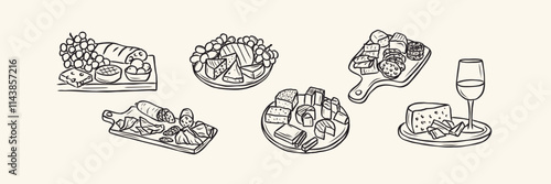 Hand drawn doodle charcuterie boards collection