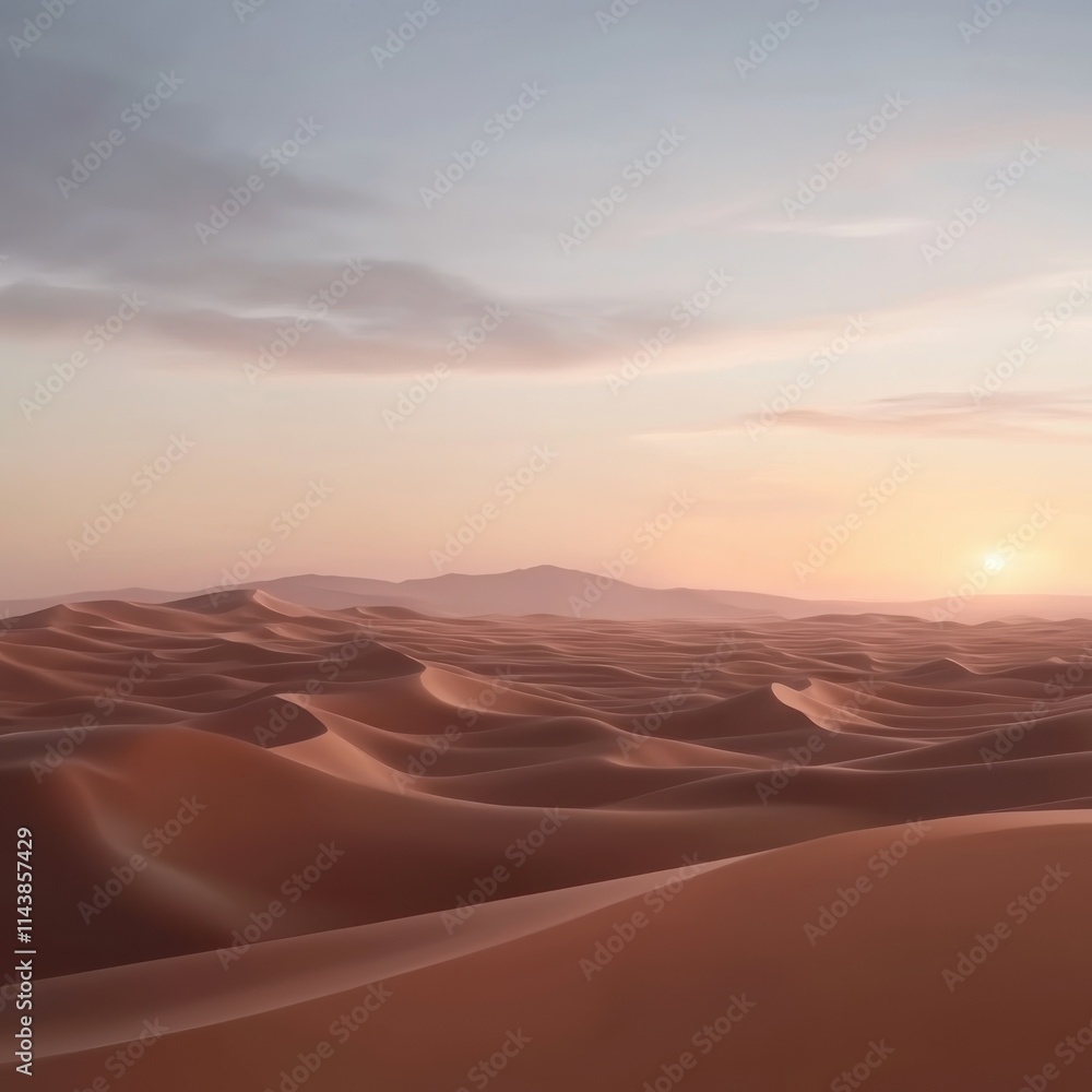 Naklejka premium Sunset serenity over rolling sand dunes desert landscape nature photography tranquil environment wide angle view