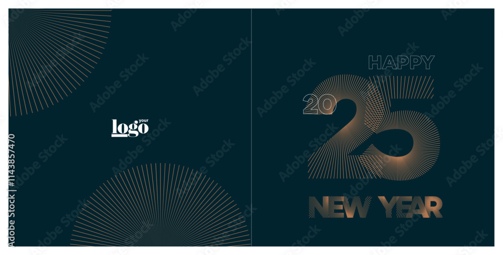 Naklejka premium 2025 logo and premium wish card with leaf style. Happy new Year.