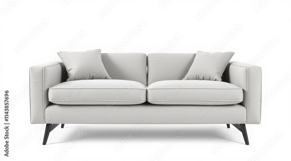 Modern cream sofa with cushions and sleek black legs on a white background Modern cream sofa with cushions and sleek black legs on a white background