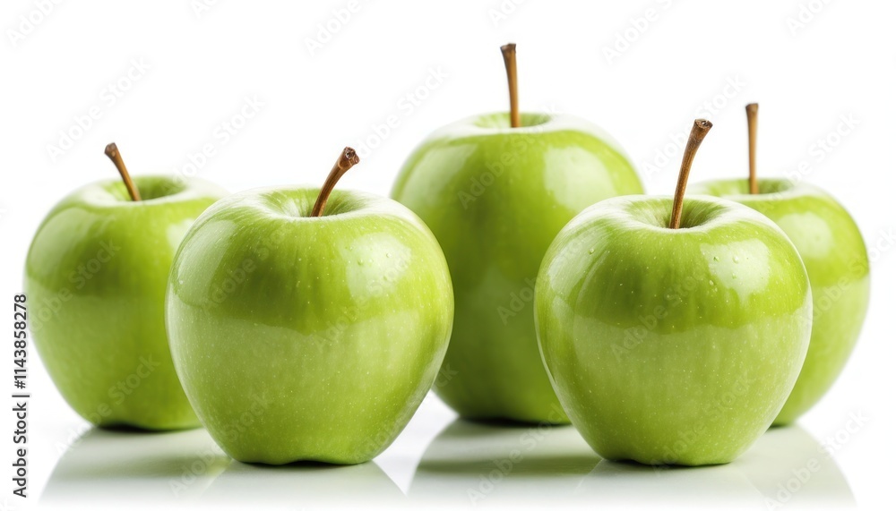 Five Shiny Green Apples on White Background Five Shiny Green Apples on White Background