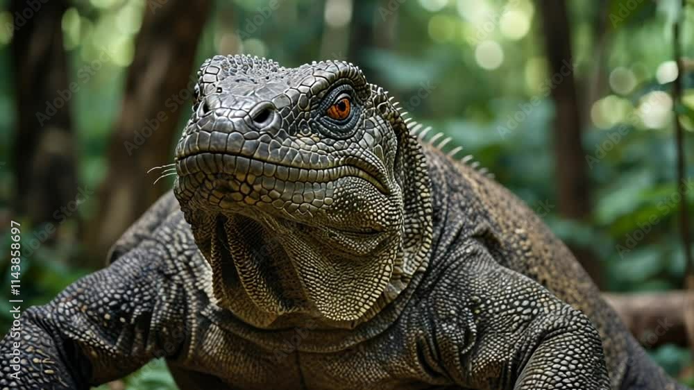 a komodo dragon is in the forest close up a komodo dragon is in the forest close up
